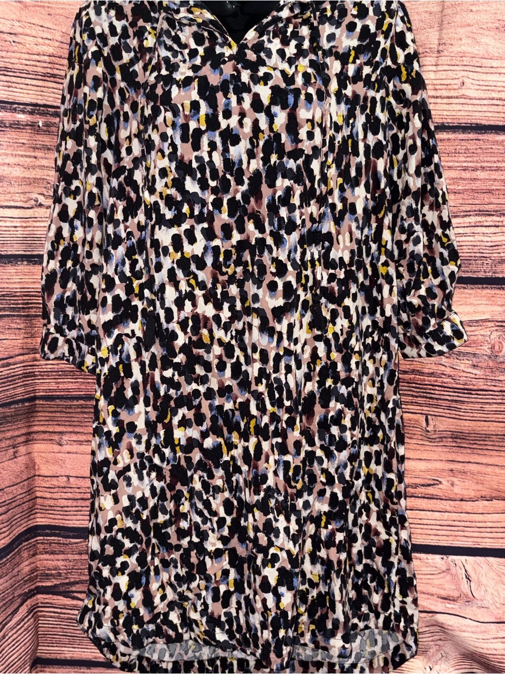 beachlunchlounge Neutral Leopard Print Midi Dress with Black and Yellow Accents